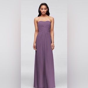 David’s bridal strapless bridesmaid dress in wisteria